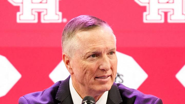 Jul 7, 2026; Frisco, TX, USA; Houston head coach Willie Fritz speaks to reporters during Big 12 Conference Football Media Days at The Star. Mandatory Credit: Raymond Carlin III-Imagn Images Jul 7, 2026; Frisco, TX, USA; Houston head coach Willie Fritz speaks to reporters during Big 12 Conference Football Media Days at The Star. Mandatory Credit: Raymond Carlin III-Imagn Images