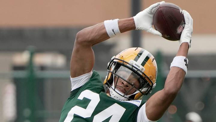 Green Bay Packers cornerback Carrington Valentine (24) is shown at training camp on Friday, July 31. Green Bay Packers cornerback Carrington Valentine (24) is shown at training camp on Friday, July 31.