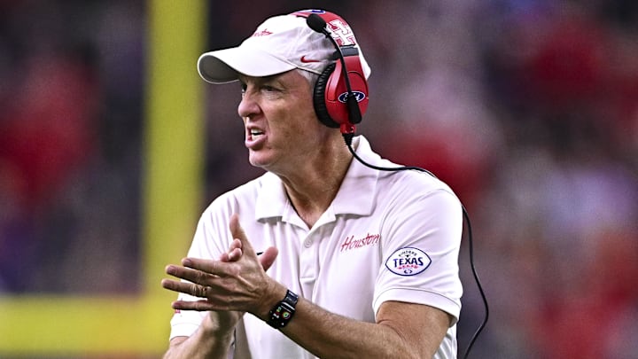Houston Cougars head coach Willie Fritz reacts during the first half against the Louisiana State Tigers at NRG Stadium.