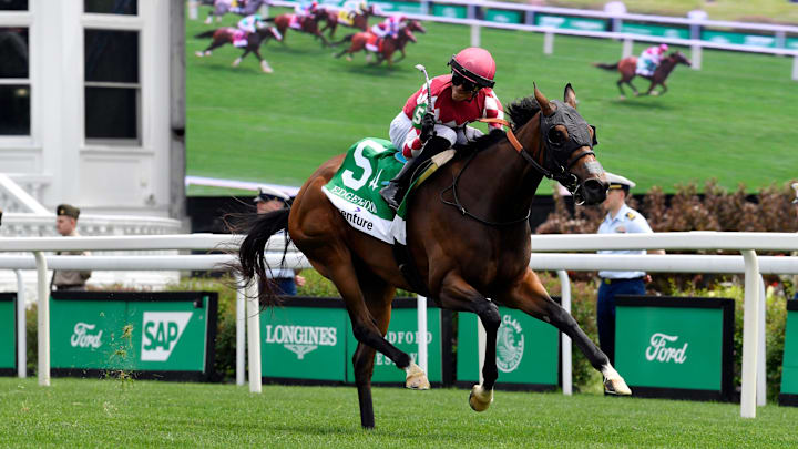 Nitrogen with Jose L. Ortiz up, leads the pack to win the 41st running of the Edgewood, Friday, May 2, 2025 in Louisville Ky.
