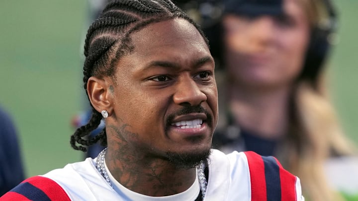 Feb 8, 2026; Santa Clara, CA, USA; New England Patriots wide receiver Stefon Diggs (8) during halftime against the Seattle Seahawks in Super Bowl LX at Levi's Stadium. Mandatory Credit: Darren Yamashita-Imagn Images Feb 8, 2026; Santa Clara, CA, USA; New England Patriots wide receiver Stefon Diggs (8) during halftime against the Seattle Seahawks in Super Bowl LX at Levi's Stadium. Mandatory Credit: Darren Yamashita-Imagn Images