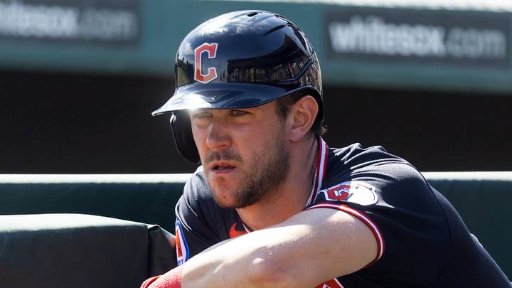 Feb 24, 2026; Phoenix, Arizona, USA; Cleveland Guardians outfielder Nolan Jones against the Los Angeles Dodgers during a spring training game at Camelback Ranch-Glendale. Mandatory Credit: Mark J. Rebilas-Imagn Images Feb 24, 2026; Phoenix, Arizona, USA; Cleveland Guardians outfielder Nolan Jones against the Los Angeles Dodgers during a spring training game at Camelback Ranch-Glendale. Mandatory Credit: Mark J. Rebilas-Imagn Images