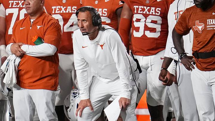 Texas Longhorns head coach Steve Sarkisian watches during the NCAA football game against the Ohio State Buckeyes at Darrell K Royal–Texas Memorial Stadium in Austin, Texas on Sept. 12, 2026. Texas won 24-23. Texas Longhorns head coach Steve Sarkisian watches during the NCAA football game against the Ohio State Buckeyes at Darrell K Royal–Texas Memorial Stadium in Austin, Texas on Sept. 12, 2026. Texas won 24-23.