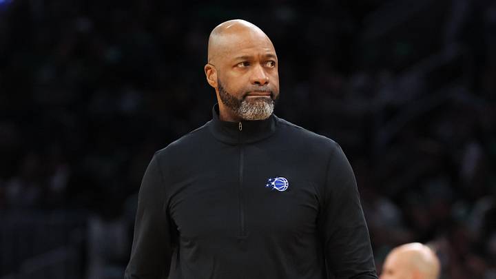 Apr 12, 2026; Boston, Massachusetts, USA; Orlando Magic head coach Jamahl Mosley reacts during the first half against the Boston Celtics at TD Garden. Mandatory Credit: Paul Rutherford-Imagn Images