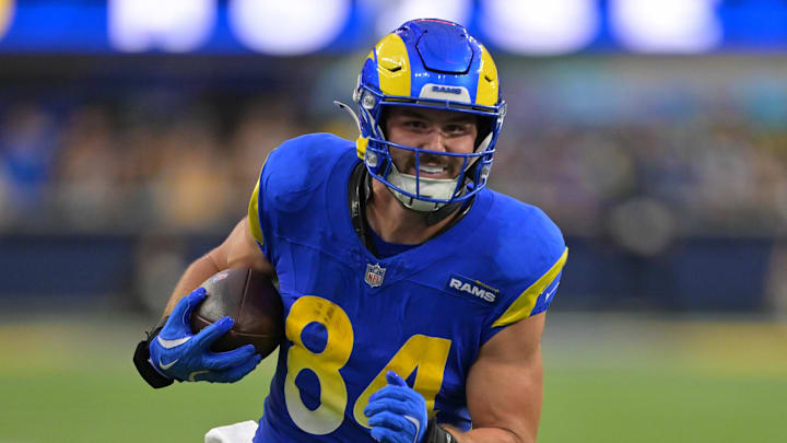 Jan 4, 2026; Inglewood, California, USA; Los Angeles Rams tight end Colby Parkinson (84) runs after the catch for a touchdown against the Arizona Cardinals during the second half at SoFi Stadium. Mandatory Credit: Jayne Kamin-Oncea-Imagn Images Jan 4, 2026; Inglewood, California, USA; Los Angeles Rams tight end Colby Parkinson (84) runs after the catch for a touchdown against the Arizona Cardinals during the second half at SoFi Stadium. Mandatory Credit: Jayne Kamin-Oncea-Imagn Images