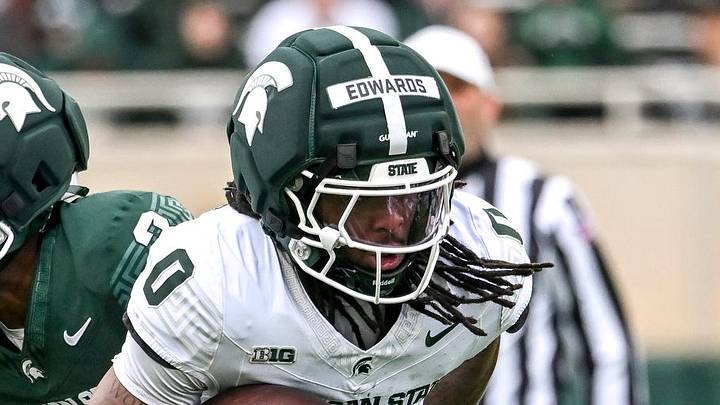 Michigan State's Cam Edwards runs the ball during the football Spring Showcase on Saturday, April 18, 2026, at Spartan Stadium in East Lansing.