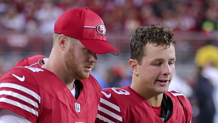 San Francisco 49ers quarterbacks Brock Purdy and Sam Darnold in 2023