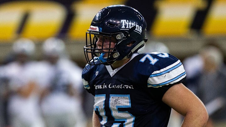 Lewis Central's Logan Jones (75) looks on during a Class 3A semi finals on Thursday, Nov. 8, 2018, at the UNI-Dome in Cedar Falls.