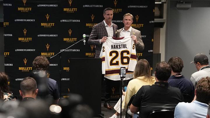 Arizona State introduces its new hockey head coach, Dave Hakstol, during a news conference at Mullett Arena in Tempe on Oct. 27, 2026. Arizona State introduces its new hockey head coach, Dave Hakstol, during a news conference at Mullett Arena in Tempe on Oct. 27, 2026.