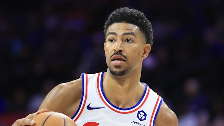 Mar 3, 2025; Philadelphia, Pennsylvania, USA; Philadelphia 76ers guard Quentin Grimes (5) controls the ball against the Portland Trail Blazers during the second quarter at Wells Fargo Center. Mandatory Credit: Bill Streicher-Imagn Images Mar 3, 2025; Philadelphia, Pennsylvania, USA; Philadelphia 76ers guard Quentin Grimes (5) controls the ball against the Portland Trail Blazers during the second quarter at Wells Fargo Center. Mandatory Credit: Bill Streicher-Imagn Images