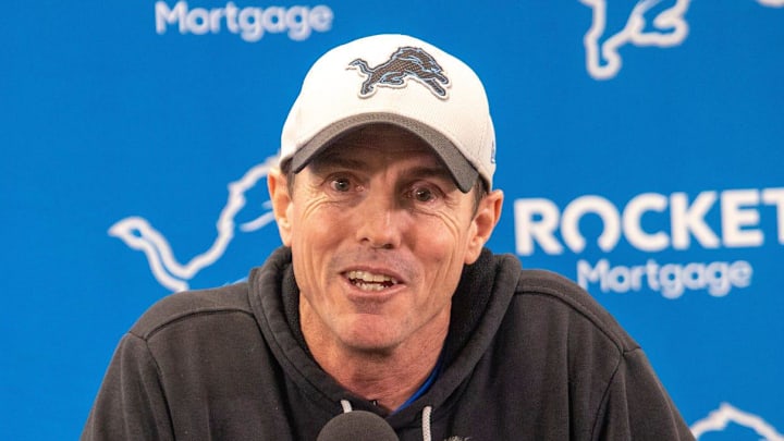 Detroit Lions special teams coordinator Dave Fipp speaks to the media before organized team activities 