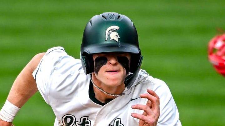 Michigan State's Randy Seymour runs to third base against Ohio State during the sixth inning on Friday, April 18, 2025, at McLane Stadium in East Lansing. Michigan State's Randy Seymour runs to third base against Ohio State during the sixth inning on Friday, April 18, 2025, at McLane Stadium in East Lansing.