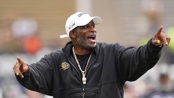 Oct 11, 2025; Boulder, Colorado, USA; Colorado Buffaloes head coach Deion Sanders before the game against the Iowa State Cyclones at Folsom Field. 