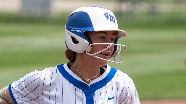Van Meter's Finley Netten runs the bases after hitting a home run during the 2025 Iowa high school state softball tournament at Harlan Rogers Sports Complex on July 22, 2025, in Fort Dodge.