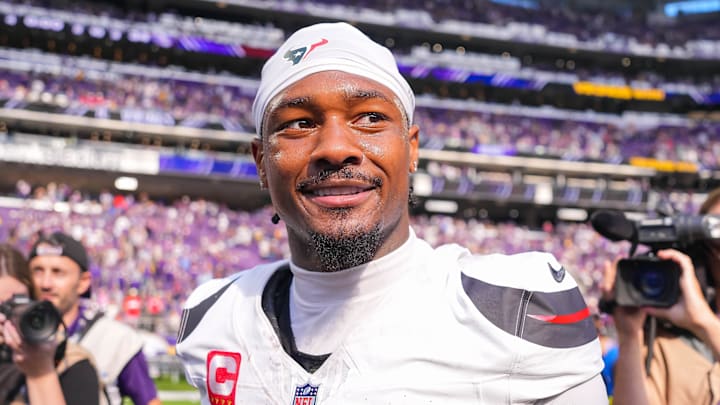 Sep 22, 2024; Minneapolis, Minnesota, USA; Houston Texans wide receiver Stefon Diggs (1) after the game against the Minnesota Vikings at U.S. Bank Stadium. Sep 22, 2024; Minneapolis, Minnesota, USA; Houston Texans wide receiver Stefon Diggs (1) after the game against the Minnesota Vikings at U.S. Bank Stadium.