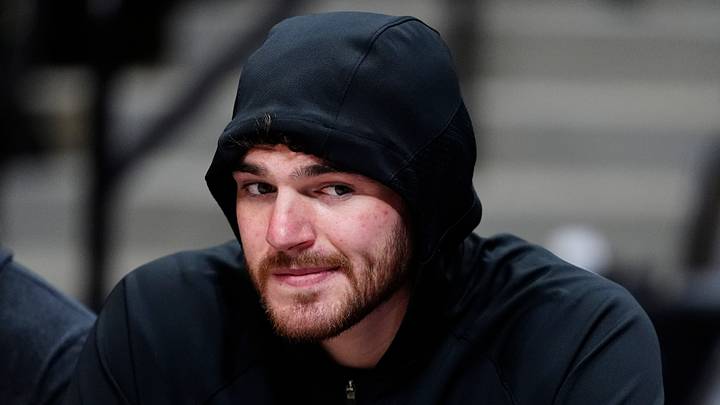 Mar 22, 2026; Denver, Colorado, USA; Portland Trail Blazers center Donovan Clingan (23) before the game against the Denver Nuggets at Ball Arena. Mandatory Credit: Ron Chenoy-Imagn Images