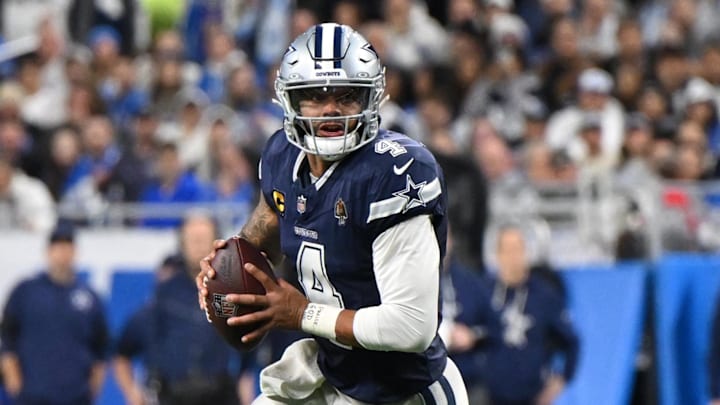 Dallas Cowboys quarterback Dak Prescott scrambles during the first half against the Detroit Lions at Ford Field. Dallas Cowboys quarterback Dak Prescott scrambles during the first half against the Detroit Lions at Ford Field.