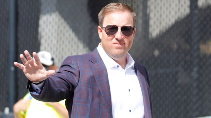 Sep 20, 2025; Columbia, Missouri, USA; Missouri Tigers head coach Eli Drinkwitz participates in Tiger Walk at Faurot Field at Memorial Stadium.