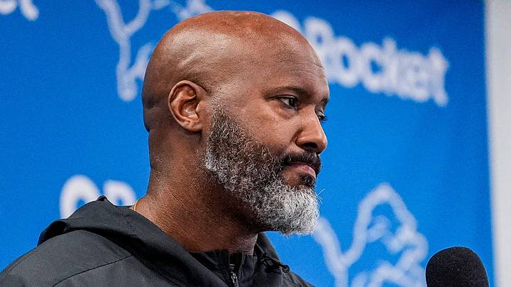 Detroit Lions executive vice president and general manager Brad Holmes speaks during media availability 