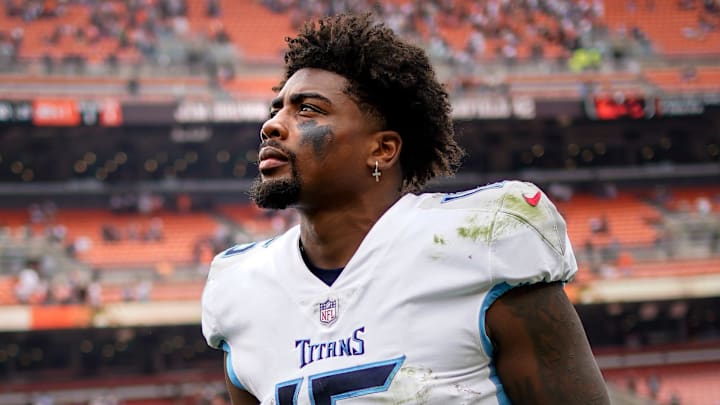 Tennessee Titans wide receiver Treylon Burks exits the field after losing to the Cleveland Browns 27-3 in Cleveland, Ohio, Sunday, Sept. 24, 2023. Tennessee Titans wide receiver Treylon Burks exits the field after losing to the Cleveland Browns 27-3 in Cleveland, Ohio, Sunday, Sept. 24, 2023.