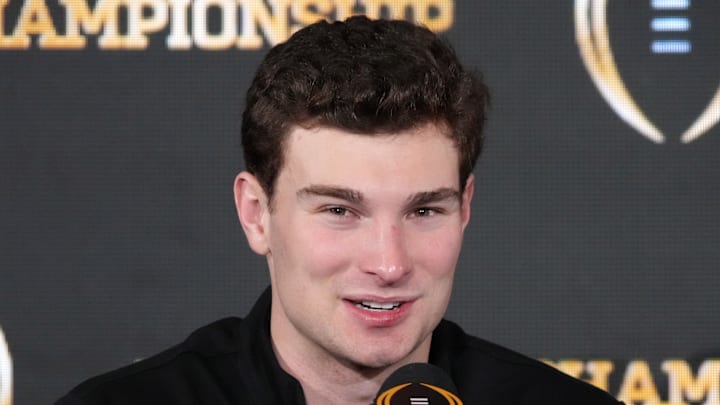 Jan 20, 2026; Miami, FL, USA; Indiana Hoosiers quarterback Fernando Mendoza during the CFP Champions press conference at Marriott Marquis Miami. 