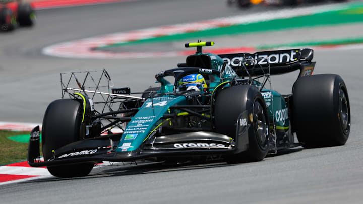 El monoplaza de Fernando Alonso en las prácticas del Gran Premio de España 2023