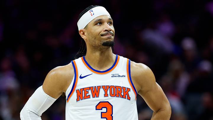 Jan 14, 2026; Sacramento, California, USA; New York Knicks guard Josh Hart (3) reacts after a play during the third quarter against the Sacramento Kings at Golden 1 Center. Mandatory Credit: Sergio Estrada-Imagn Images Jan 14, 2026; Sacramento, California, USA; New York Knicks guard Josh Hart (3) reacts after a play during the third quarter against the Sacramento Kings at Golden 1 Center. Mandatory Credit: Sergio Estrada-Imagn Images