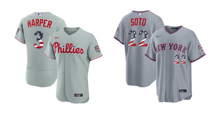 MLB USA 250 road jerseys for Bryce Harper and Juan Soto