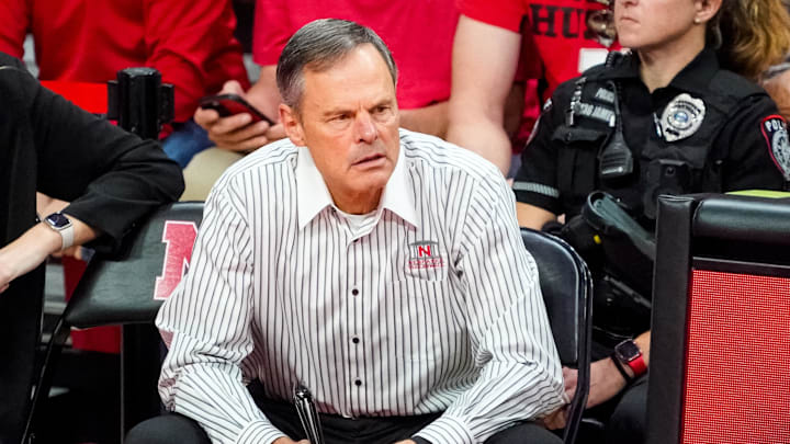 Oct 21, 2023; Lincoln, NE, USA; Nebraska Cornhuskers head coach John Cook during the first set against the Wisconsin Badgers.