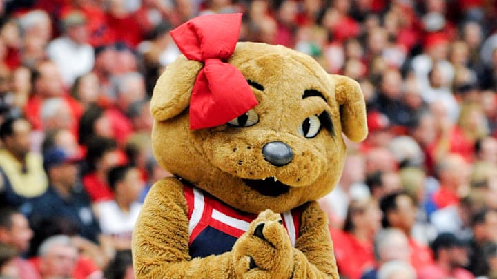 Mar 2, 2014; Tucson, AZ, USA; Arizona Wildcats mascot Wilma walks on the court during a timeout during the first half against the Stanford Cardinal at McKale Center. Arizona won 79-66. Mandatory Credit: Casey Sapio-Imagn Images Mar 2, 2014; Tucson, AZ, USA; Arizona Wildcats mascot Wilma walks on the court during a timeout during the first half against the Stanford Cardinal at McKale Center. Arizona won 79-66. Mandatory Credit: Casey Sapio-Imagn Images