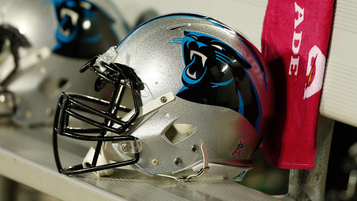 Oct 10, 2016; Charlotte, NC, USA; A Carolina Panthers helmet lays on the field prior to the game against the Tampa Bay Buccaneers at Bank of America Stadium. The Bucs defeated the Panthers 17-14. Mandatory Credit: Jeremy Brevard-Imagn Images Oct 10, 2016; Charlotte, NC, USA; A Carolina Panthers helmet lays on the field prior to the game against the Tampa Bay Buccaneers at Bank of America Stadium. The Bucs defeated the Panthers 17-14. Mandatory Credit: Jeremy Brevard-Imagn Images