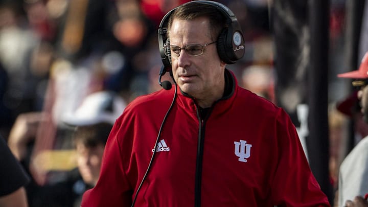Indiana coach Curt Cignetti walks the sidelines Nov. 1, 2025, against Maryland at SECU Stadium in College Park, Maryland.