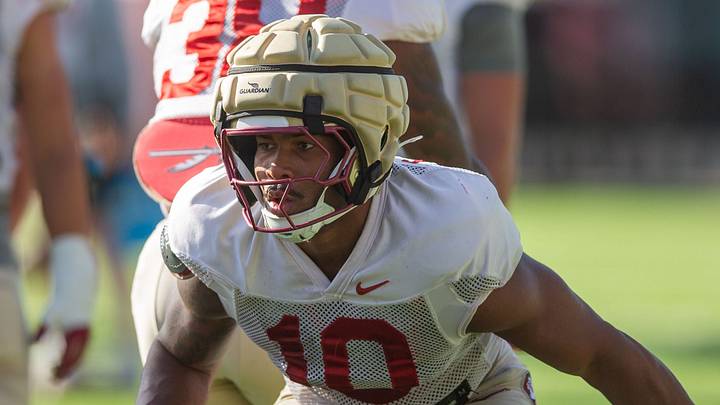 Florida State Seminoles linebacker Chris Jones (10) practices Thursday, April 9, 2026. Florida State Seminoles linebacker Chris Jones (10) practices Thursday, April 9, 2026.
