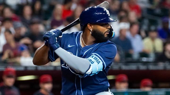 Apr 22, 2025; Phoenix, Arizona, USA; Tampa Bay Rays third baseman Junior Caminero against the Arizona Diamondbacks at Chase Field. Apr 22, 2025; Phoenix, Arizona, USA; Tampa Bay Rays third baseman Junior Caminero against the Arizona Diamondbacks at Chase Field.