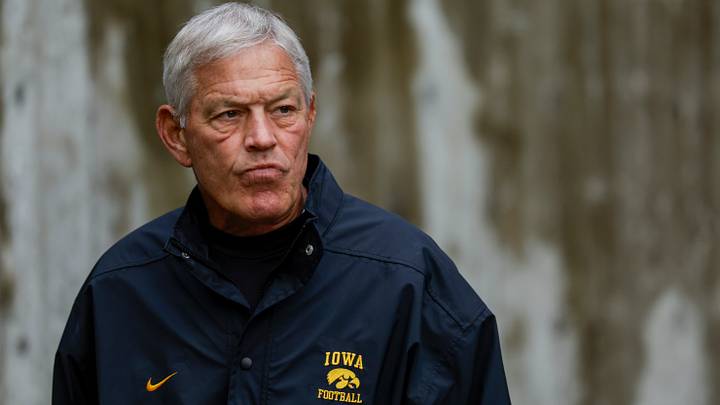 Oct 9, 2026; Seattle, Washington, USA; Iowa Hawkeyes head coach Kirk Ferentz exits the locker room before pregame warmups against the Washington Huskies at Husky Stadium. Mandatory Credit: Joe Nicholson-Imagn Images