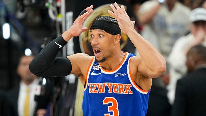 Jun 5, 2026; San Antonio, Texas, USA; New York Knicks guard Josh Hart (3) reacts to a call during the fourth quarter against the San Antonio Spurs during game two of the 2026 NBA Finals at Frost Bank Center. Mandatory Credit: Scott Wachter-Imagn Images Jun 5, 2026; San Antonio, Texas, USA; New York Knicks guard Josh Hart (3) reacts to a call during the fourth quarter against the San Antonio Spurs during game two of the 2026 NBA Finals at Frost Bank Center. Mandatory Credit: Scott Wachter-Imagn Images