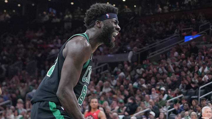 Apr 5, 2026; Boston, Massachusetts, USA; Boston Celtics center Neemias Queta (88) reacts to dunking the ball against the Toronto Raptors during the first half at TD Garden. Mandatory Credit: Gregory Fisher-Imagn Images
