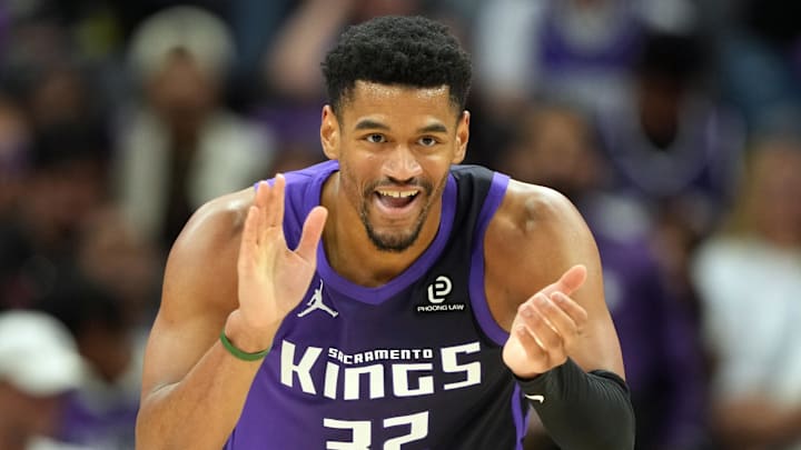 Apr 3, 2026; Sacramento, California, USA; Sacramento Kings center Dylan Cardwell (32) during the third quarter against the New Orleans Pelicans at Golden 1 Center. Mandatory Credit: Darren Yamashita-Imagn Images