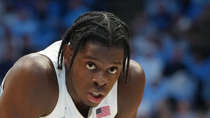 Feb 2, 2026; Chapel Hill, North Carolina, USA; North Carolina Tar Heels forward Caleb Wilson (8) on the free throw line in the second half at Dean E. Smith Center. Mandatory Credit: Bob Donnan-Imagn Images