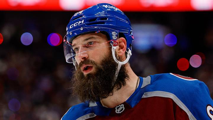 Apr 21, 2026; Denver, Colorado, USA; Colorado Avalanche defenseman Brent Burns (84) in the third period against the Los Angeles Kings in game two of the first round of the 2026 Stanley Cup Playoffs at Ball Arena. Mandatory Credit: Isaiah J. Downing-Imagn Images