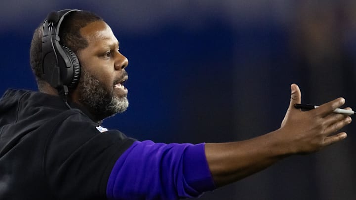 Minnesota Vikings defensive backs coach Daronte Jones during a playoff game against the Rams.