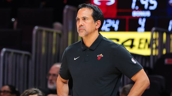 Miami Heat head coach Erik Spoelstra looks on  (Mandatory Credit: Sam Navarro-Imagn Images)