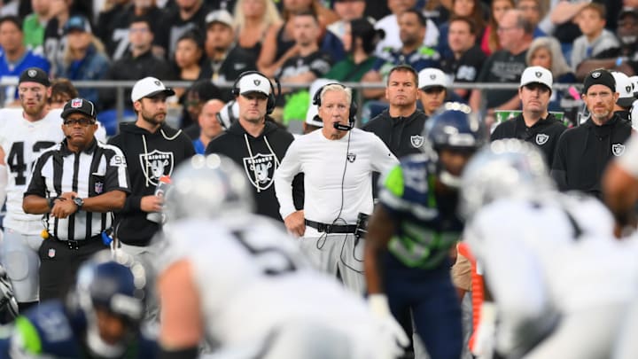 Aug 7, 2025; Seattle, Washington, USA; Las Vegas Raiders head coach Pete Carroll during the first half against the Seattle Seahawks at Lumen Field. Mandatory Credit: Steven Bisig-Imagn Images Aug 7, 2025; Seattle, Washington, USA; Las Vegas Raiders head coach Pete Carroll during the first half against the Seattle Seahawks at Lumen Field. Mandatory Credit: Steven Bisig-Imagn Images