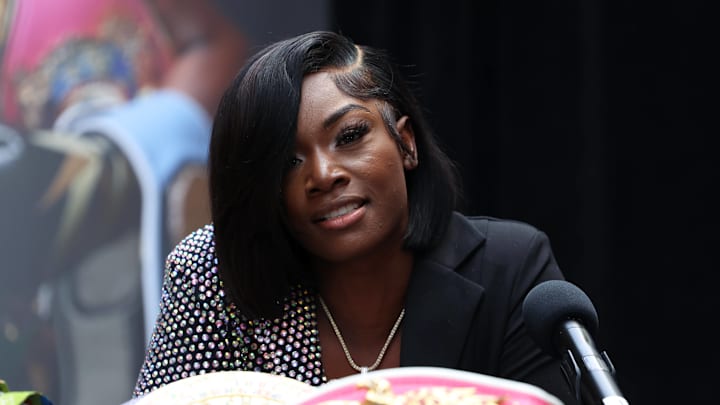 CLARESSA SHIELDS reacts to comments during the final press conference on May 31, 2023.