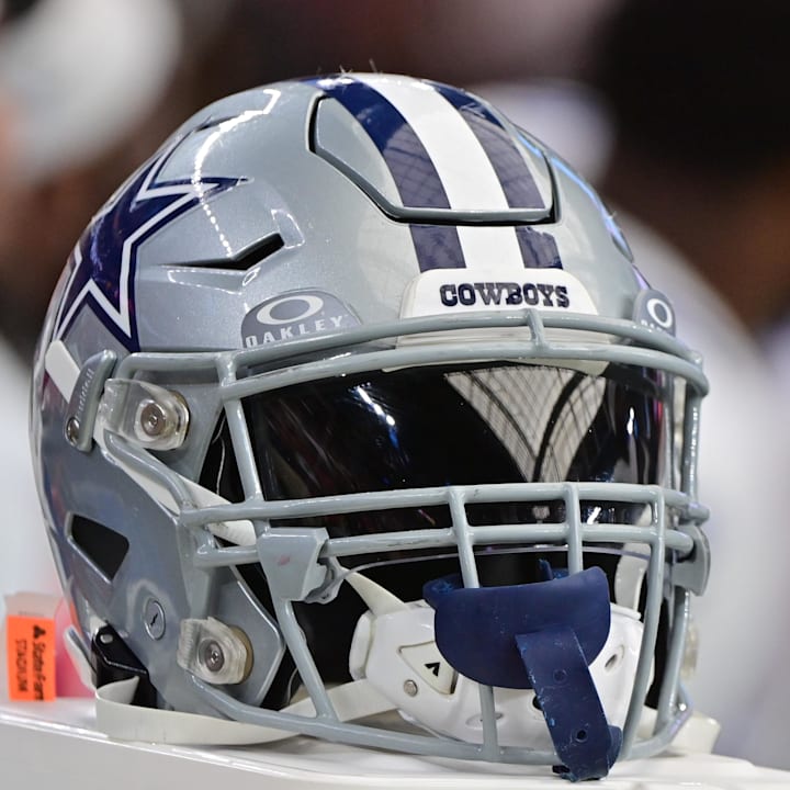Detail view of a Dallas Cowboys helmet in the second half against the Arizona Cardinals at State Farm Stadium.