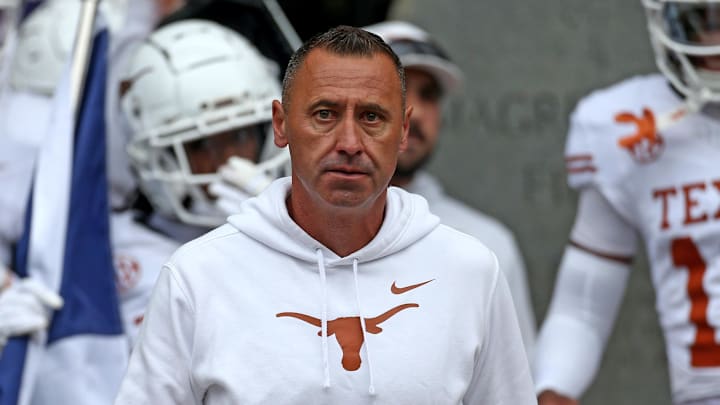 Texas Longhorns head coach Steve Sarkisian walks out of the locker room prior to the game against the Mississippi State Bulldogs at Davis Wade Stadium at Scott Field. Texas Longhorns head coach Steve Sarkisian walks out of the locker room prior to the game against the Mississippi State Bulldogs at Davis Wade Stadium at Scott Field.
