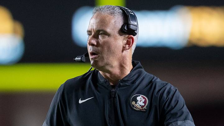 Florida State Seminoles head coach Mike Norvell talks into his headset during a timeout. The Florida State Seminoles defeated the New Mexico State Aggies 34-17 at Doak Campbell Stadium on Saturday, Aug. 29, 2026. Florida State Seminoles head coach Mike Norvell talks into his headset during a timeout. The Florida State Seminoles defeated the New Mexico State Aggies 34-17 at Doak Campbell Stadium on Saturday, Aug. 29, 2026.