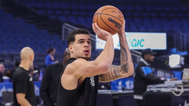 Feb 5, 2026; Orlando, Florida, USA; Brooklyn Nets forward Michael Porter Jr. (17) warms up before the game against the Orlando Magic at Kia Center. Mandatory Credit: Mike Watters-Imagn Images