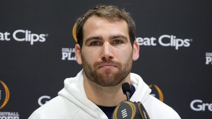 Jan 18, 2025; Atlanta, GA, USA; Notre Dame Fighting Irish linebacker Jack Kiser (24) during 2025 CFP National Championship Media Day at Georgia World Congress Center, Building A. 