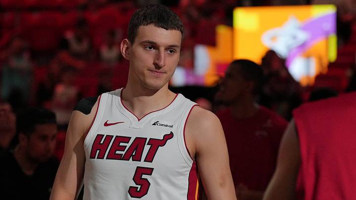 Miami Heat forward Nikola Jovic (5) is introduced (Mandatory Credit: Jim Rassol-USA TODAY Sports)